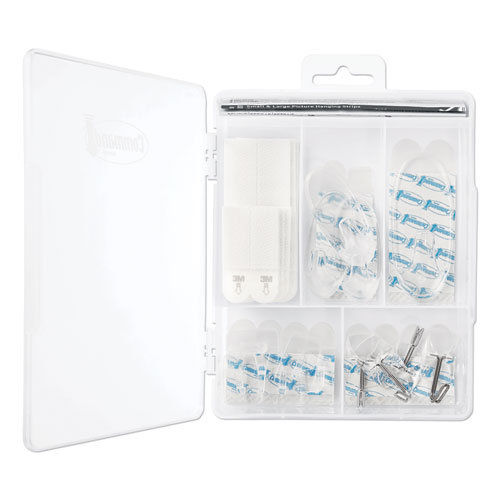 Image of Clear Hooks and Strips, Assorted Sizes, Plastic, 0.05 lb; 2 lb; 4-16 lb Capacities, 16 Picture Strips/15 Hooks/22 Strips/Pack