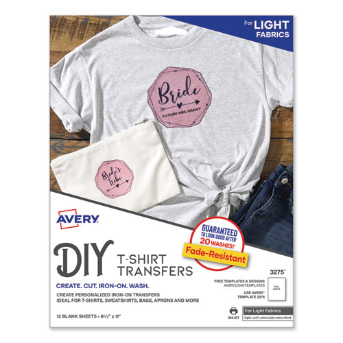 Avery® Fabric Transfers, 8.5 x 11, White, 12/Pack