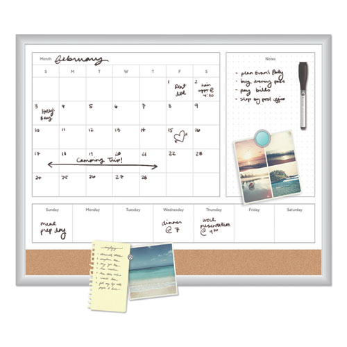 Image of U Brands 4N1 Magnetic Dry Erase Combo Board, 23 X 17, Tan/White Surface, Silver Aluminum Frame