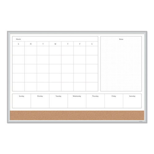 Image of U Brands 4N1 Magnetic Dry Erase Combo Board, 35 X 23, Tan/White Surface, Silver Aluminum Frame