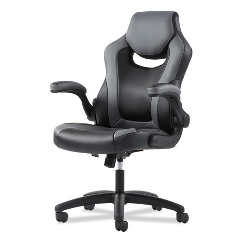 Image of 9-One-One High-Back Racing Style Chair with Flip-Up Arms, Supports Up to 225 lb, Black Seat, Gray Back, Black Base