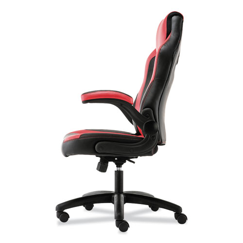 9-TWELVE HIGH-BACK RACING STYLE CHAIR WITH FLIP-UP ARMS, SUPPORTS UP TO 225 LBS., BLACK SEAT/RED BACK, BLACK BASE