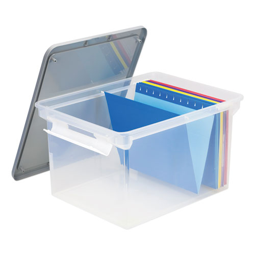 Image of Portable File Tote with Locking Handles, Letter/Legal Files, 18.5" x 14.25" x 10.88", Clear/Silver