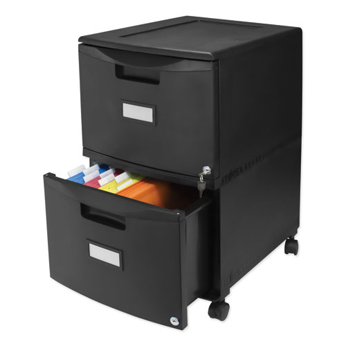Image of Storex Two-Drawer Mobile Filing Cabinet, 2 Legal/Letter-Size File Drawers, Black, 14.75" X 18.25" X 26"