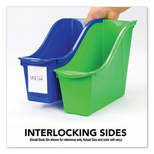 Image of Storex Interlocking Book Bins With Clear Label Pouches, 4.75" X 12.63" X 7", Assorted Colors, 5/Pack