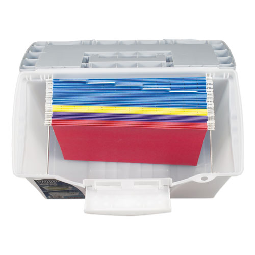 Image of Portable Letter/Legal Filebox with Organizer Lid, Letter/Legal Files, 14.5" x 10.5" x 12", Clear/Silver