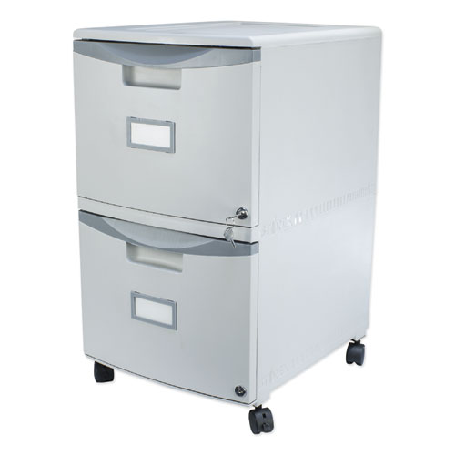 Image of Storex Two-Drawer Mobile Filing Cabinet, 2 Legal/Letter-Size File Drawers, Gray, 14.75" X 18.25" X 26"