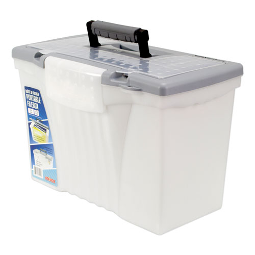Image of Portable Letter/Legal Filebox with Organizer Lid, Letter/Legal Files, 14.5" x 10.5" x 12", Clear/Silver