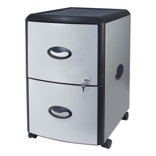 Image of Mobile Filing Cabinet with Metal Siding, 2 Letter-Size File Drawers, Silver/Black, 19" x 15" x 23"