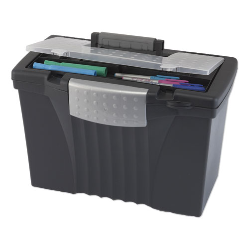 Image of Portable Letter/Legal Filebox with Organizer Lid, Letter/Legal Files, 14.5" x 10.5" x 12", Black