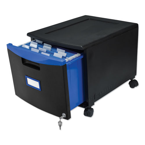 Image of Single-Drawer Mobile Filing Cabinet, 1 Legal/Letter-Size File Drawer, Black/Blue, 14.75" x 18.25" x 12.75"