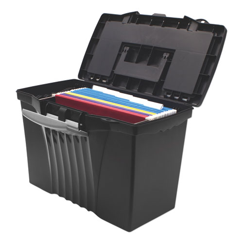 Image of Portable Letter/Legal Filebox with Organizer Lid, Letter/Legal Files, 14.5" x 10.5" x 12", Black