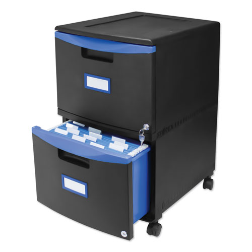Image of Two-Drawer Mobile Filing Cabinet, 2 Legal/Letter-Size File Drawers, Black/Blue, 14.75" x 18.25" x 26"