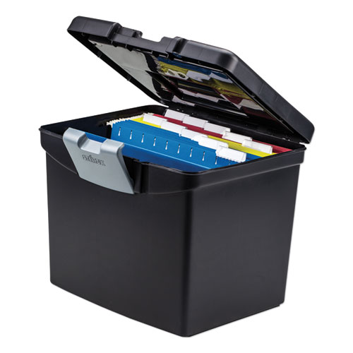 Image of Storex Portable File Box With Large Organizer Lid, Letter Files, 13.25" X 10.88" X 11", Black