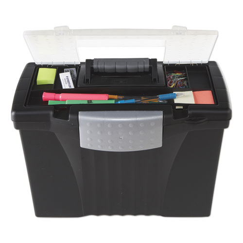 Image of Storex Portable Letter/Legal Filebox With Organizer Lid, Letter/Legal Files, 14.5" X 10.5" X 12", Black