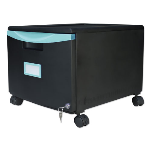 Image of Single-Drawer Mobile Filing Cabinet, 1 Legal/Letter-Size File Drawer, Black/Teal, 14.75" x 18.25" x 12.75"