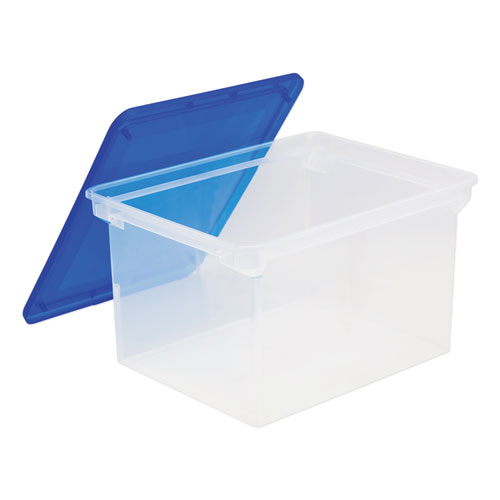 Image of Plastic File Tote, Letter/Legal Files, 18.5" x 14.25" x 10.88", Clear/Blue