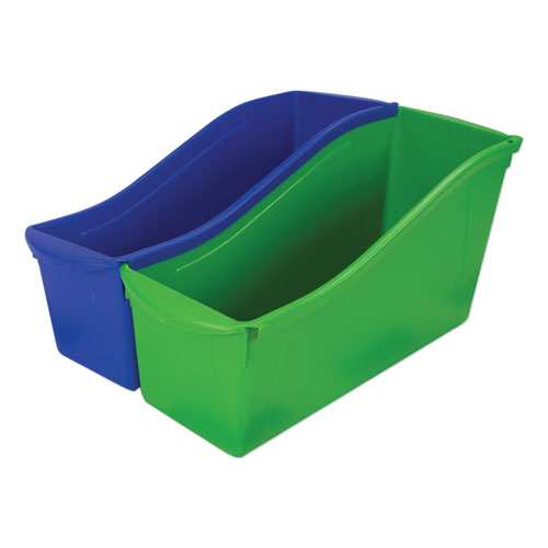 Image of Interlocking Book Bins with Clear Label Pouches, 4.75" x 12.63" x 7", Assorted Colors, 5/Pack