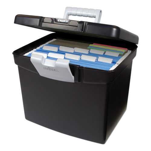 Image of Portable File Box with Large Organizer Lid, Letter Files, 13.25" x 10.88" x 11", Black
