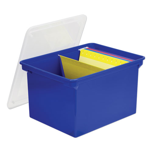 PLASTIC FILE TOTE, LETTER/LEGAL FILES, 18.5" X 14.25" X 10.88", BLUE/CLEAR