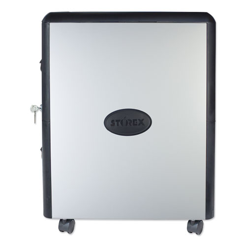 Image of Mobile Filing Cabinet with Metal Siding, 2 Letter-Size File Drawers, Silver/Black, 19" x 15" x 23"