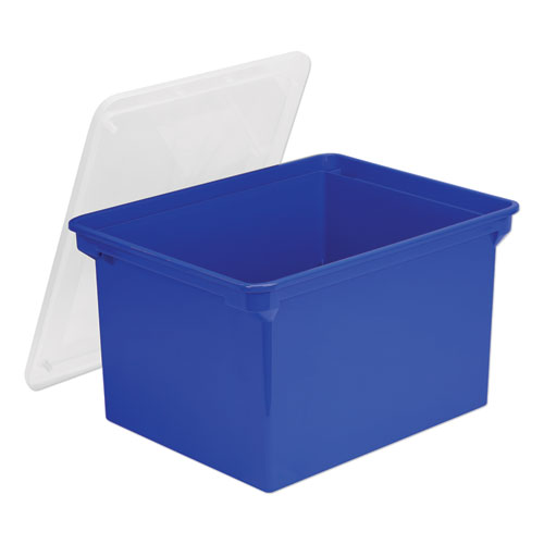 Image of Plastic File Tote, Letter/Legal Files, 18.5" x 14.25" x 10.88", Blue/Clear