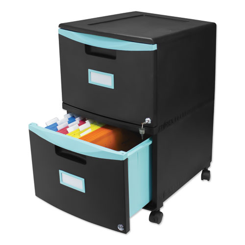 Image of Two-Drawer Mobile Filing Cabinet, 2 Legal/Letter-Size File Drawers, Black/Teal, 14.75" x 18.25" x 26"