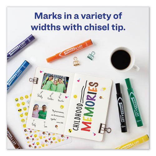 Image of MARKS A LOT Large Desk-Style Permanent Marker, Broad Chisel Tip, Assorted Colors, 12/Set (24800)