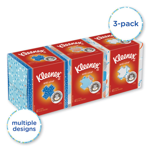 Kleenex® Boutique Anti-Viral Facial Tissue, 3-Ply, White, Pop-Up Box, 60 Sheets/Box, 3 Boxes/Pack, 4 Packs/Carton