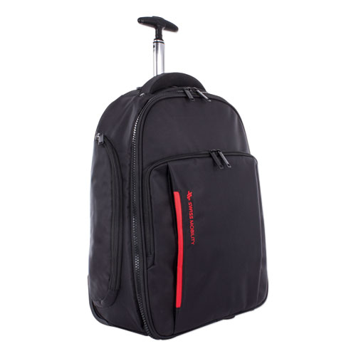 Swiss Mobility Stride Business Backpack On Wheels, For Laptops 15.6", 10" x 10" x 21.5", Black
