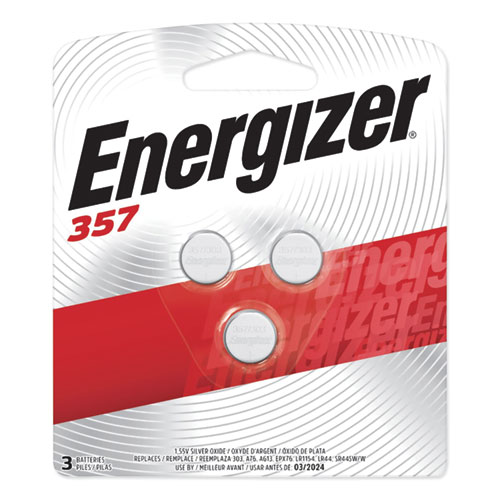 Energizer® 357/303 Silver Oxide Button Cell Battery, 1.5 V, 3/Pack