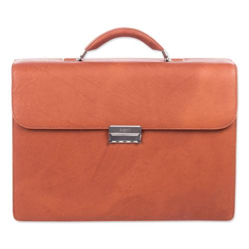 Milestone Briefcase, Holds Laptops 15.6", 5" x 5" x 12", Cognac