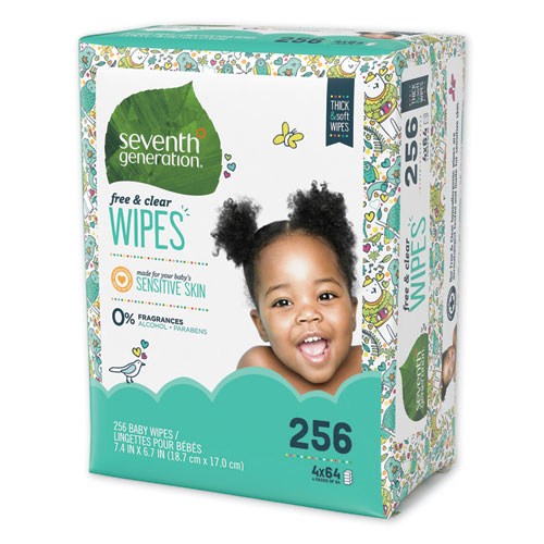 Image of Free and Clear Baby Wipes, 7 x 7, Refill, Unscented, White, 256/Pack, 3 Packs/Carton