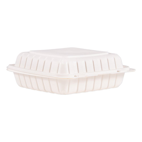 Hinged Lid Containers, Single Compartment, 9 x 8.8 x 3, White, Plastic, 150/Carton
