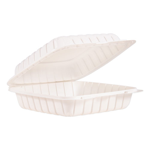 ProPlanet™ by Dart® Hinged Lid Containers, Single Compartment, 9 x 8.8 x 3, White, 150/Carton