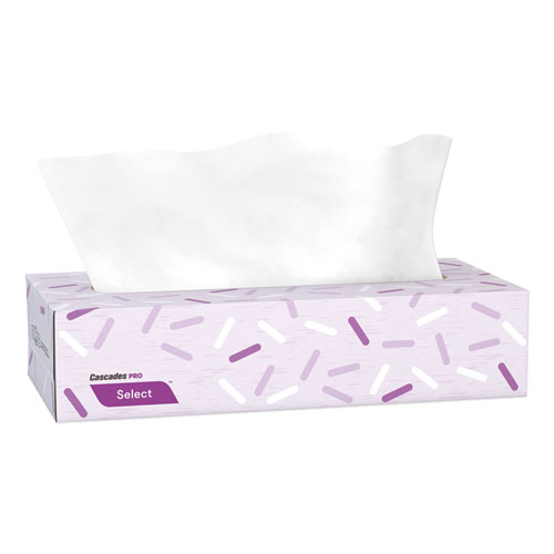 Cascades Pro Select Flat Box Facial Tissue, 2-Ply, White, 100 Sheets/Box, 30 Boxes/Carton