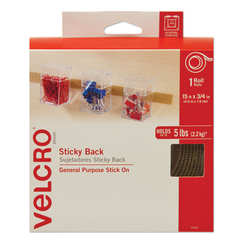 VELCRO® Brand Sticky-Back Fasteners with Dispenser, Removable Adhesive, 0.75" x 15 ft, Beige