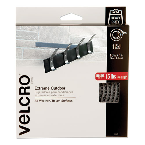 VELCRO® Brand Heavy-Duty Fasteners, Extreme Outdoor Performance, 1" x 10 ft, Titanium