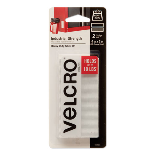 VELCRO® Brand Industrial-Strength Heavy-Duty Fasteners, 2" x 4", White, 2/Pack