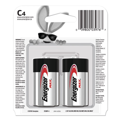 MAX Alkaline C Batteries, 1.5V, 4/Pack