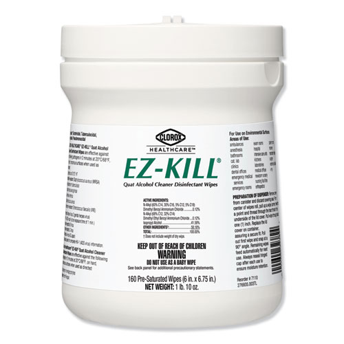 EZ-KILL QUAT ALCOHOL CLEANER DISINFECTANT WIPES, 6 X 6.75, 160/CANISTER, 12 CANISTERS/CARTON