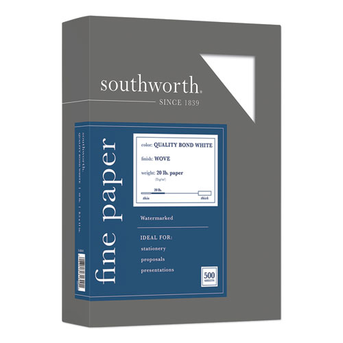 Southworth® Quality Bond Business Paper, 95 Bright, 20 lb Bond Weight, 8.5 x 11, White, 500/Ream