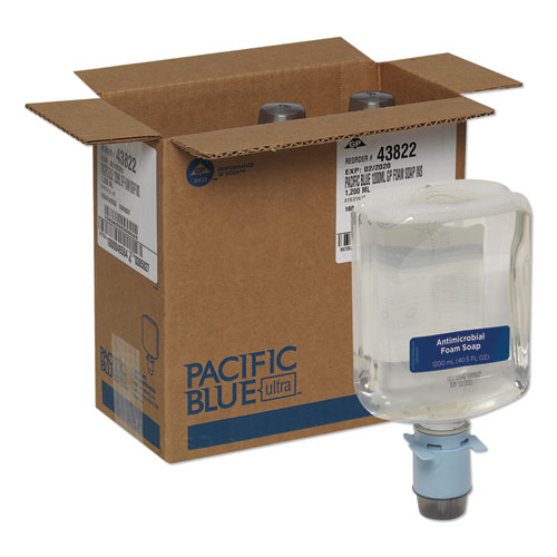 Image of Pacific Blue Ultra Automated Foam Soap Refill, Antimicrobial, E2 Rated, Fragrance-Free, 1,200 mL, 3/Carton