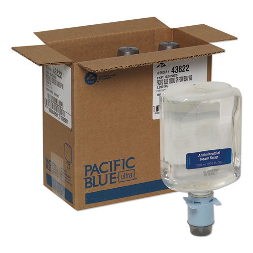 Pacific Blue Ultra Automated Foam Soap Refill, Antimicrobial, E2 Rated, Fragrance-Free, 1,200 mL, 3/Carton