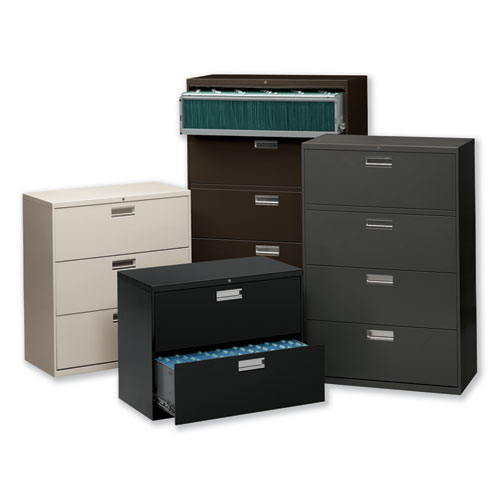 Image of Hon® Brigade 600 Series Lateral File, 4 Legal/Letter-Size File Drawers, 1 Roll-Out File Shelf, Putty, 36" X 18" X 64.25"