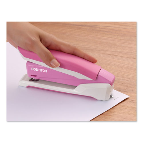 INCOURAGE SPRING-POWERED DESKTOP STAPLER, 20-SHEET CAPACITY, PINK/WHITE