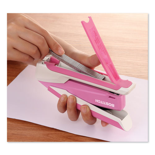 INCOURAGE SPRING-POWERED DESKTOP STAPLER, 20-SHEET CAPACITY, PINK/WHITE