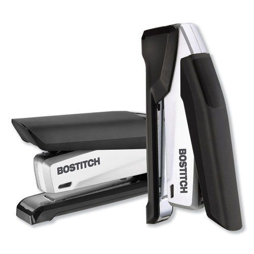 Image of InPower Spring-Powered Desktop Stapler with Antimicrobial Protection, 28-Sheet Capacity, Black/Silver