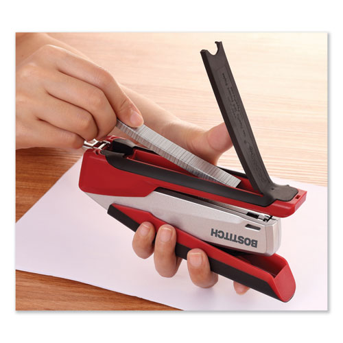 Image of InPower Spring-Powered Premium Desktop Stapler, 28-Sheet Capacity, Red/Silver