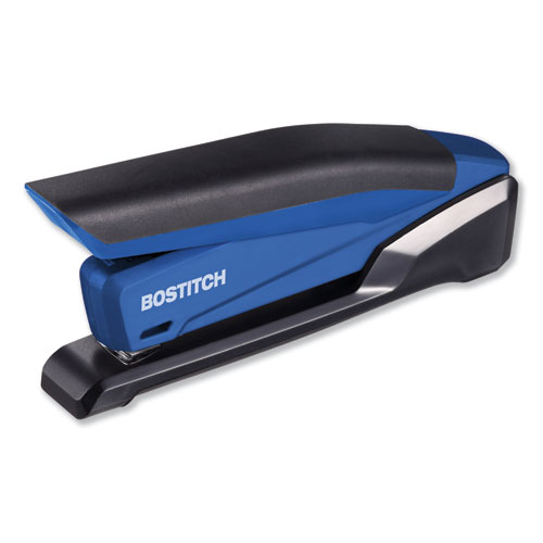 Image of InPower Spring-Powered Desktop Stapler with Antimicrobial Protection, 20-Sheet Capacity, Blue/Black